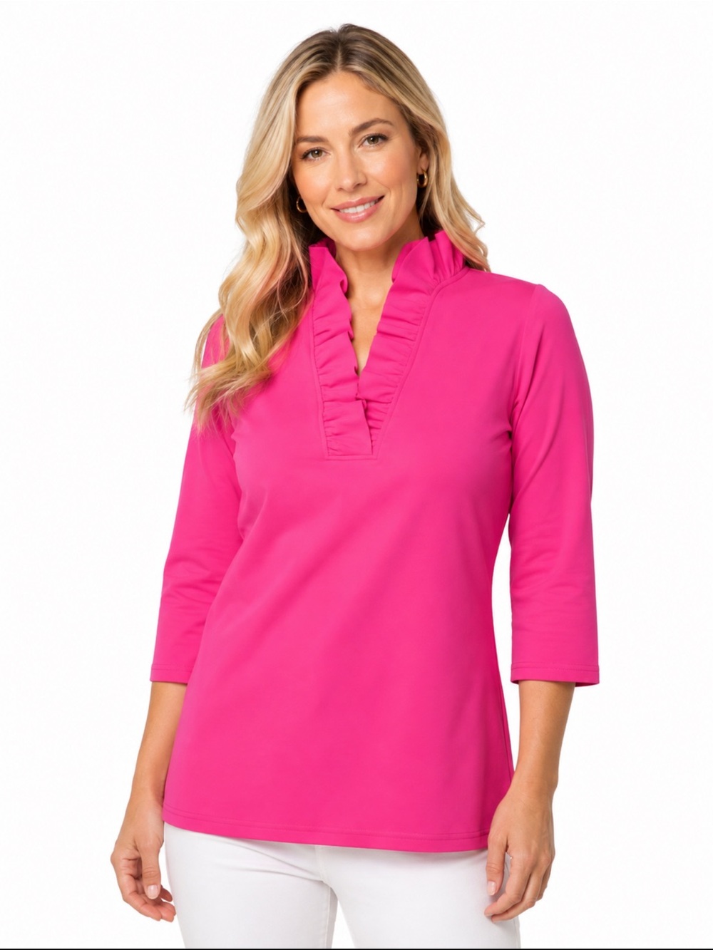 Gretchen Scott Ruffneck Top 3/4 Sleeve Pink - Size XL